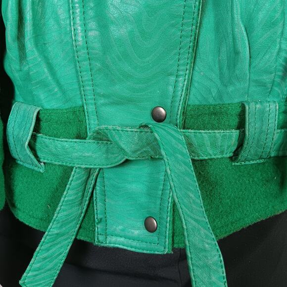 Vintage Winlit Women Jacket Size Medium Green Felt and Leather Panelsd - Picture 8 of 16